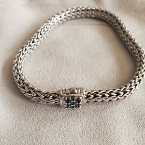 JOHN HARDY STERLING SILVER WHEAT CHAIN 6.5MM BRACELET W/BLUE SAPPHIRE CLASP